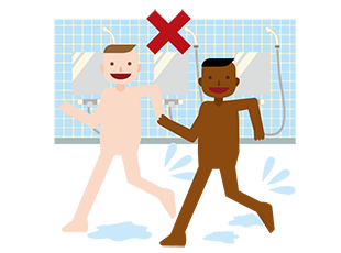 移動の際に、周りの方に湯しぶきがかからないようにしましょう。